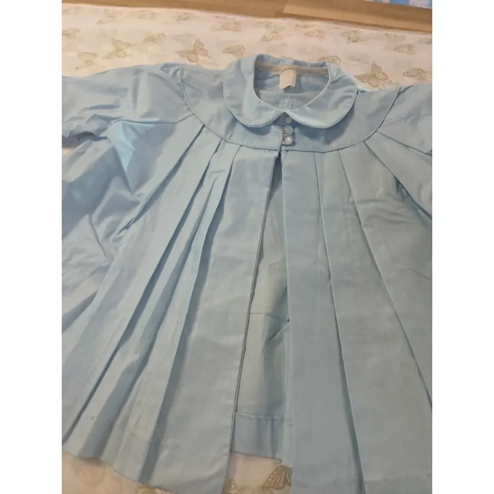 Vintage Pleated 1950s Baby Coat 6 Mos Blue